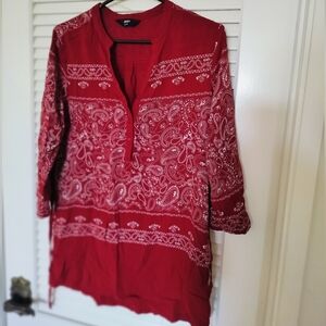 Max Women's Red Bandana Print Tie Back Top Size 12 Medium 100% Rayon